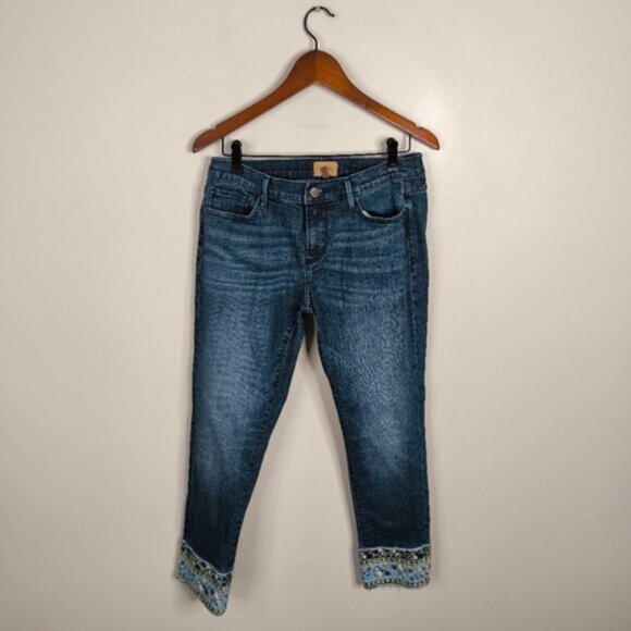 Driftwood Chloe Western Folk Festival Floral Embroidered Cropped Flare Jeans 27 - Picture 2 of 12